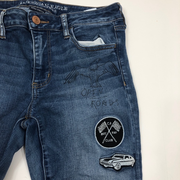 American Eagle Distressed Decorated Jeggings Sz 10 - Picture 2 of 7